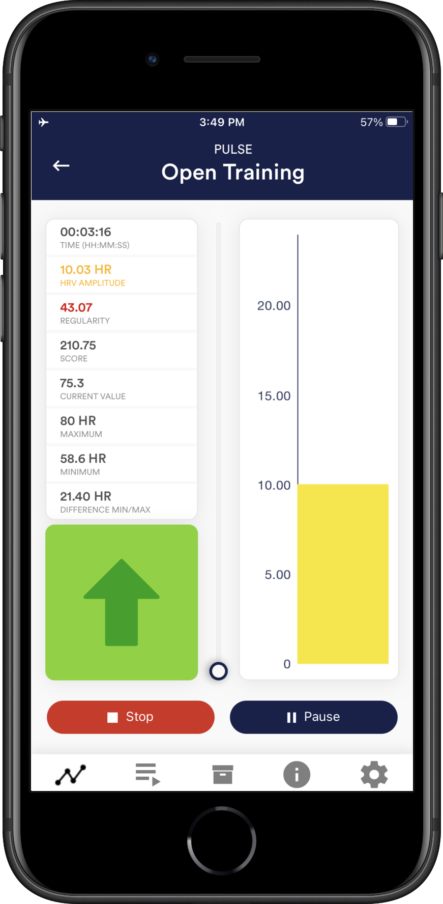 pantalla principal de temperature biofeedback iPhone