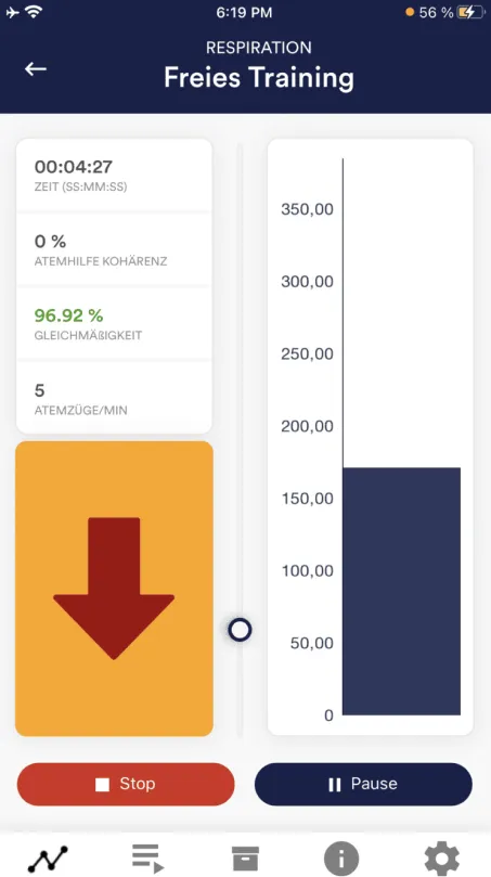 eSense Respiration App on iPhone