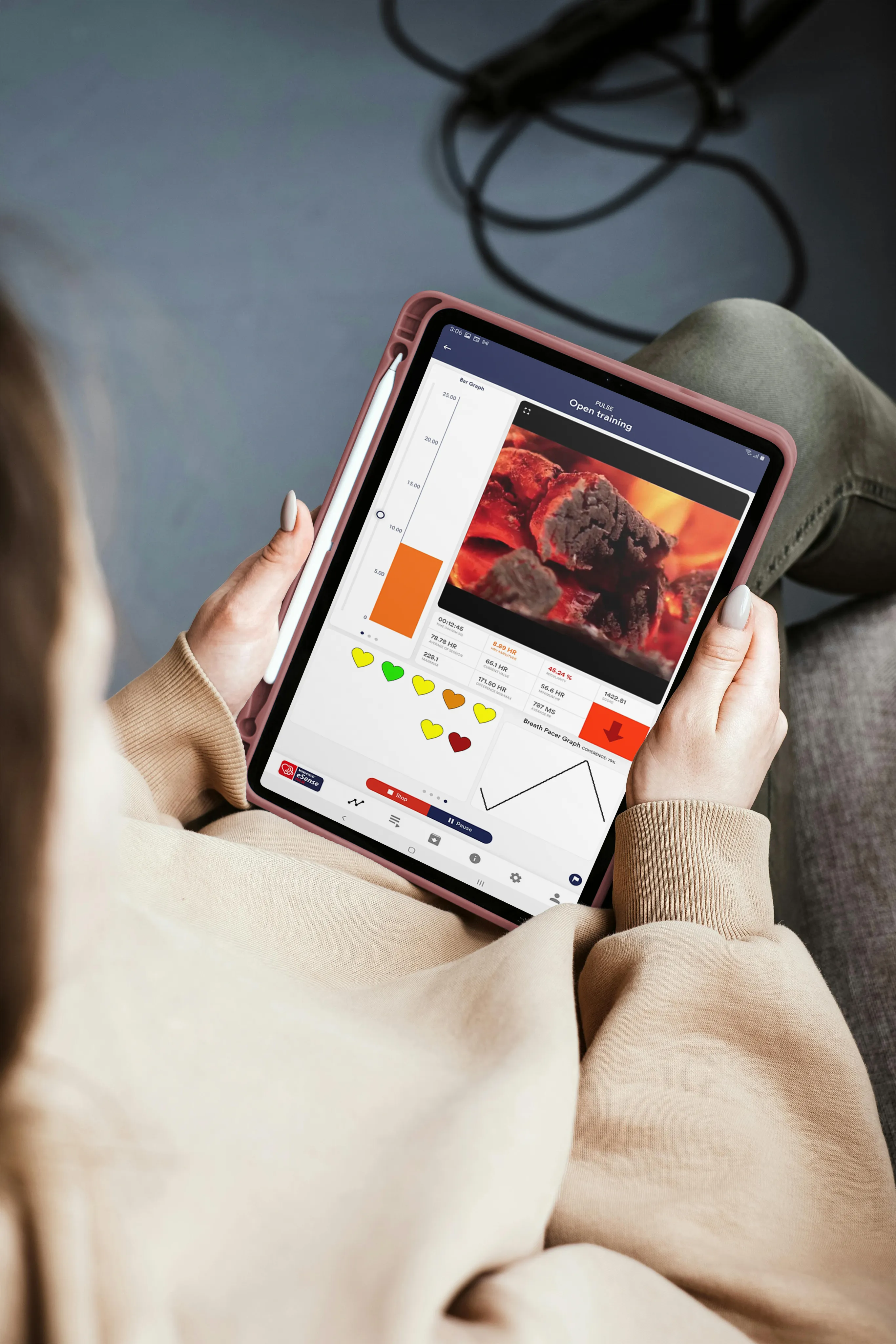 eSense Pulse complete package contents with sensor, chest strap, and accessories