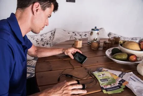 Person using eSense Skin Response for stress management biofeedback training