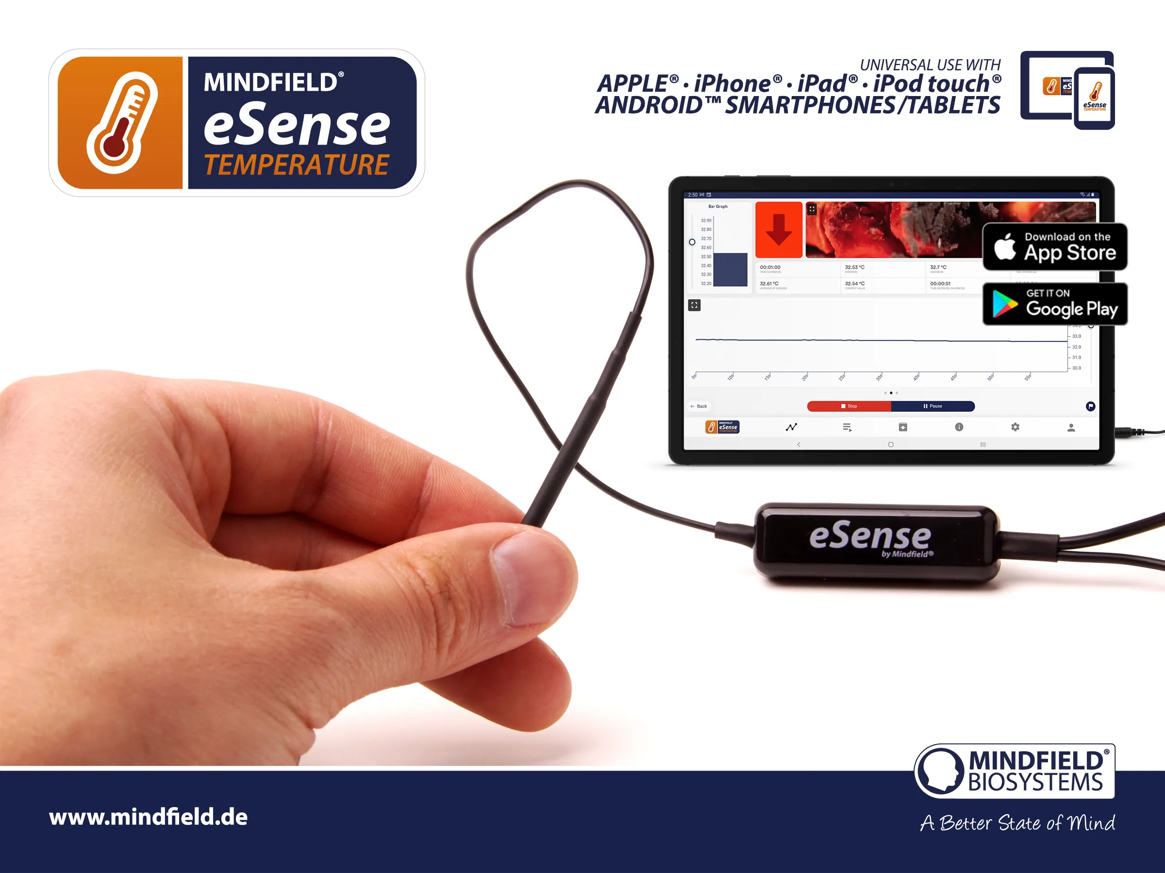 Hand warming biofeedback training with eSense Temperature sensor on finger